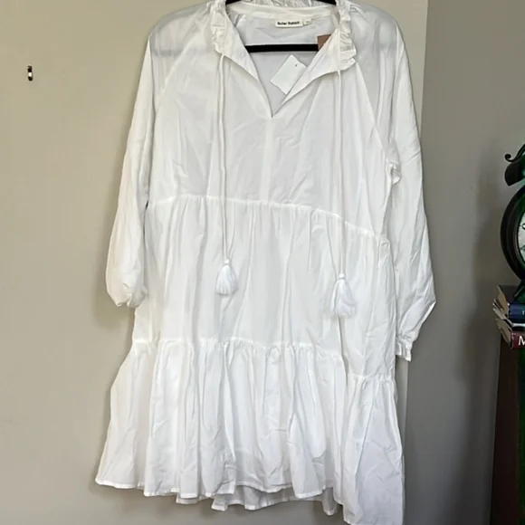 Roller RabbitJanni Tie V-Neck Long Sleeve Ruffle Cuff Waistless Tiered Dress - Picture 4 of 16